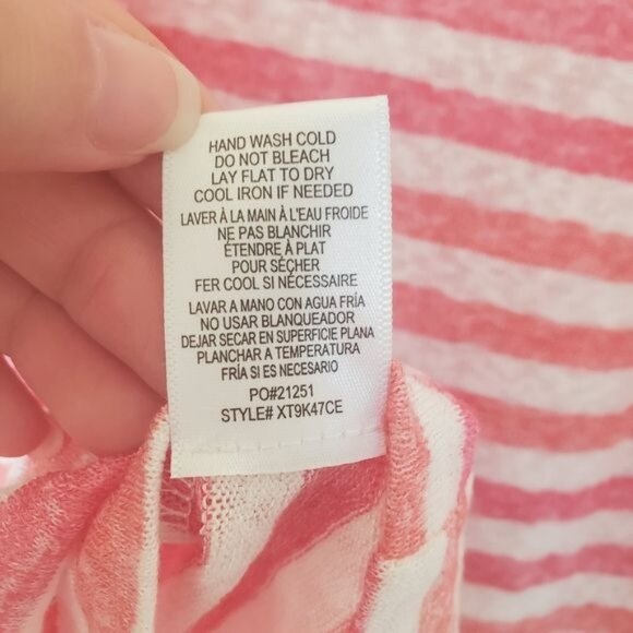 B COLLECTION BOBEAU Women Top Plus Sz 2X Coral White Stripe Flutter Short Sleeve - Picture 10 of 10